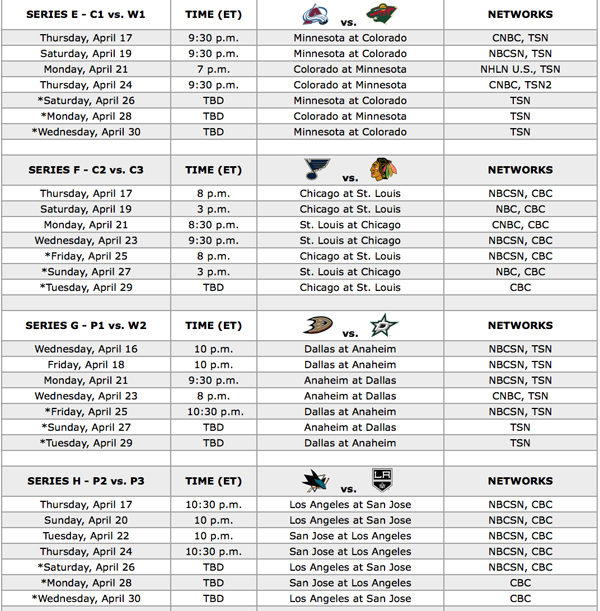 2014 Stanley Cup Playoffs Schedule: First Round