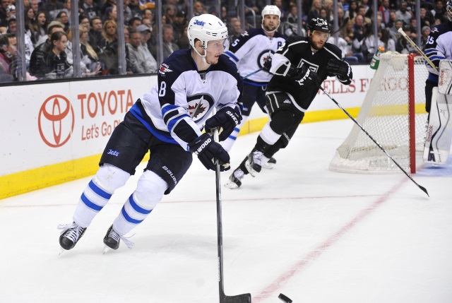 Jacob Trouba playing against the Los Angeles Kings