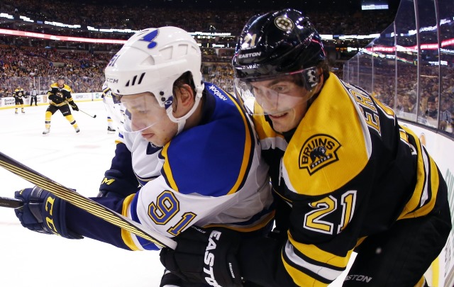 Loui Eriksson (Boston Bruins) and Vladimir Tarasenko (St. Louis Blues)