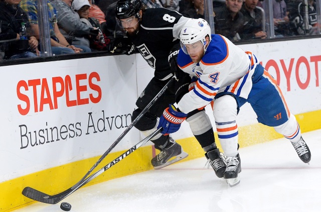 Taylor Hall of the Edmonton Oilers and Drew Doughty of the LA Kings