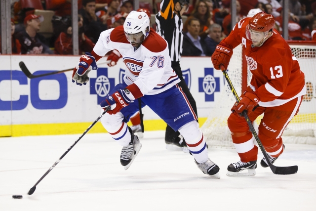 P.K. Subban of the Montreal Canadiens and Pavel Datsyuk of the Detroit Red Wings