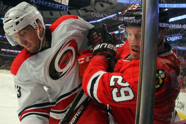 The Chicago Blackhawks trade Bryan Bickell in a deal to the Carolina Hurricanes