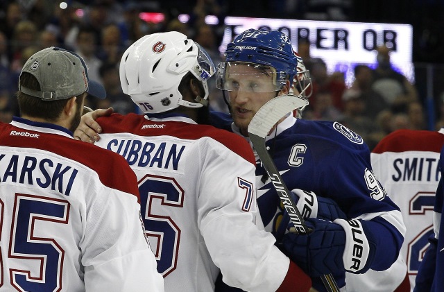 P.K. Subban of the Montreal Canadiens and Steven Stamkos of the Tampa Bay Lightning