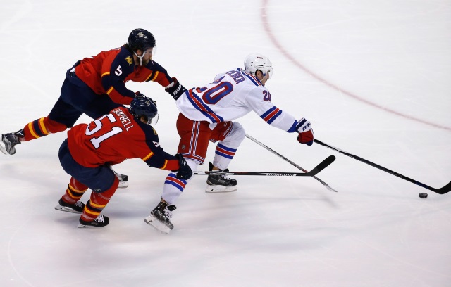 Brian Campbell of the Florida Panthers and Chris Kreider of the New York Rangers