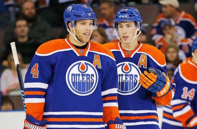 Taylor Hall and Ryan Nugent-Hopkins of the Edmonton Oilers