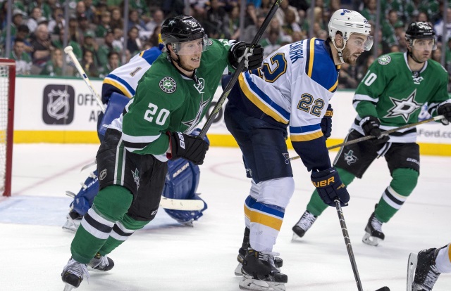 Kevin Shattenkirk of the St. Louis Blues and Cody Eakin of the Dallas Stars