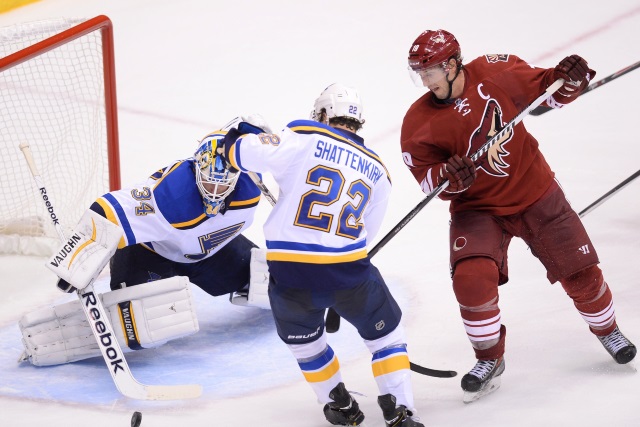 Shane Doan of the Arizona and Kevin Shattenkirk of the St. Louis Blues