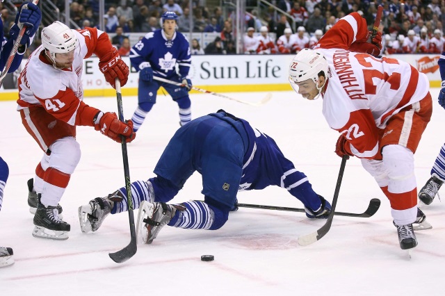 Andreas Athanahiou of the Detroit Red Wings against the Toronto Maple Leafs