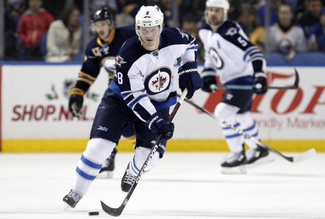 Jacob Trouba of the Winnipeg Jets playing against the Buffalo Sabres