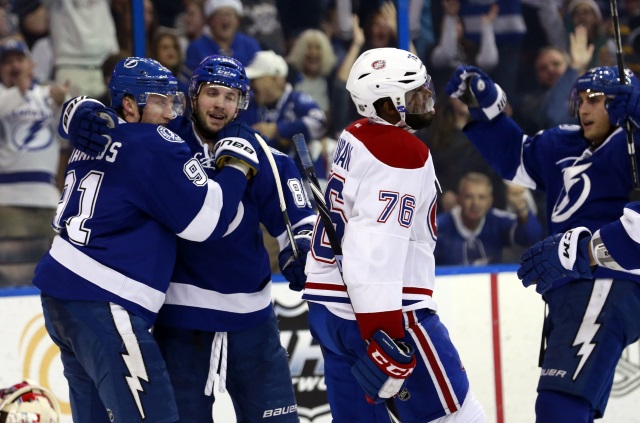 P.K. Subban, then of the Montreal Canadiens and Steven Stamkos of the Tampa Bay Lightning
