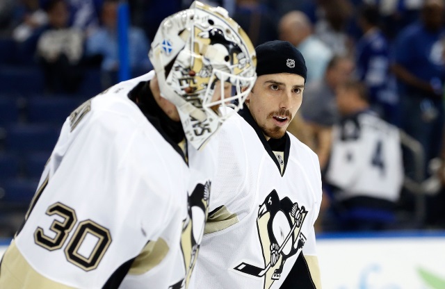 Matt Murray and Marc-Andre Fleury of the Pittsburgh Penguins