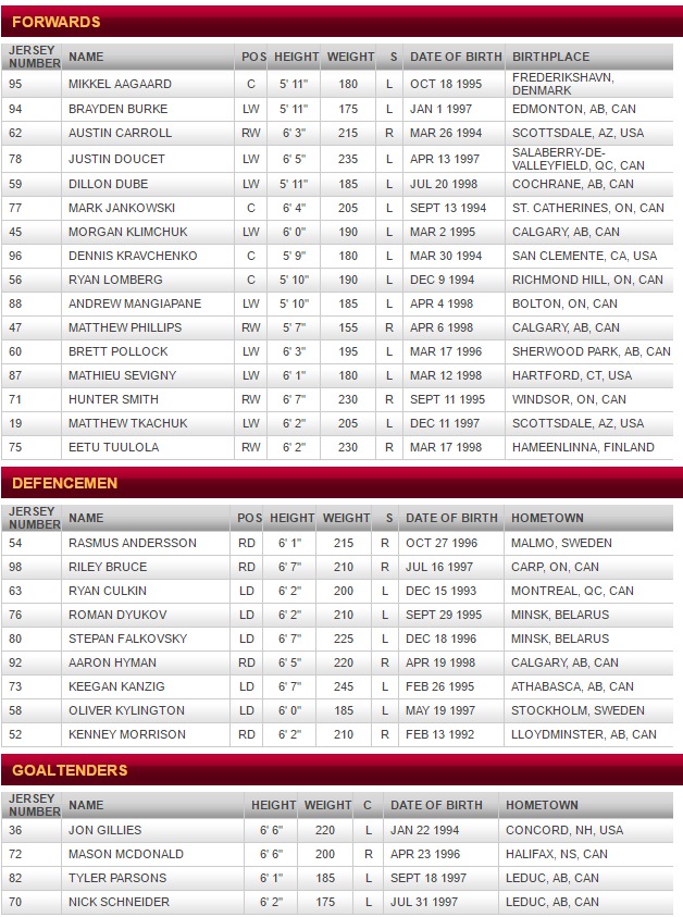 Flames rookie roster