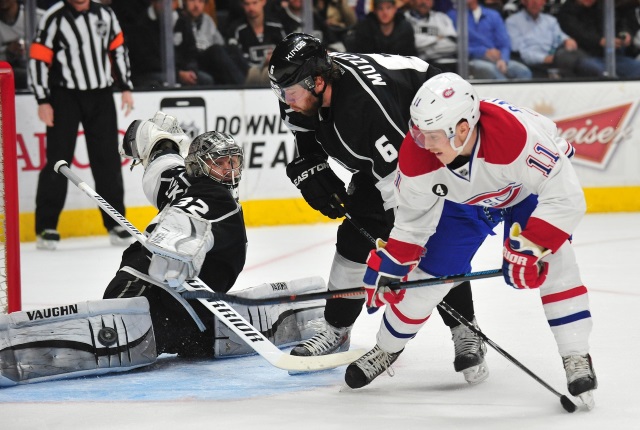 Jonathan Quick of the Los Angeles Kings and Brendan Gallagher of the Montreal Canadiens