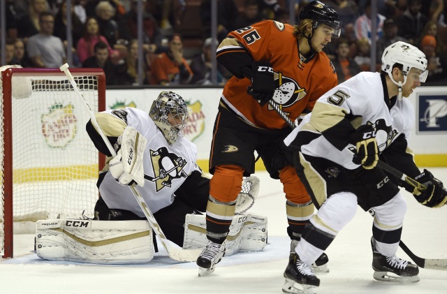 Pittsburgh Penguins goalie Marc-Andre Fleury against the Anaheim Ducks