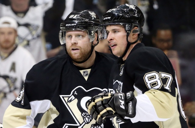 Sidney Crosby and Phil Kessel of the Pittsburgh Penguins