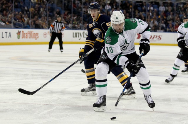 Patrick Sharp of the Dallas Stars and Rasmus Ristolainen of the Buffalo Sabres