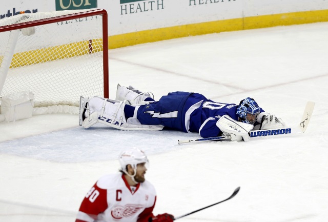 Goaltenders Ben Bishop and Jimmy Howard left early last night with injuries