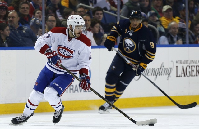Evander Kane of the Buffalo Sabres and Alex Galchenyuk of the Montreal Canadiens