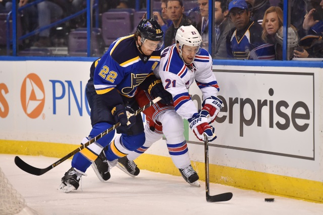 Kevin Shattenkirk of the St. Louis Blues and Derek Stepan of the New York Rangers