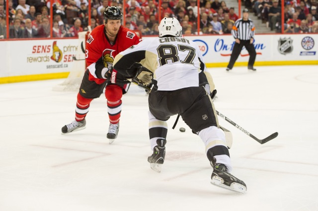 Ottawa Senators Marc Methot suffers a nasty injury after a Sidney Crosby slash