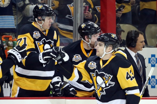 Conor Sheary and Evgeni Malkin of the Pittsburgh Penguins