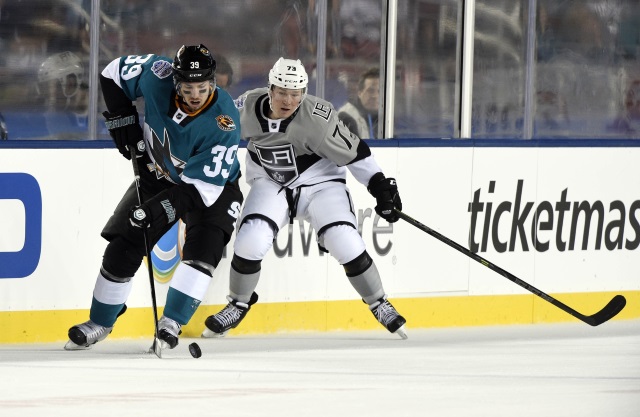 Logan Couture of the San Jose Sharks and Tyler Toffoli of the Los Angeles Kings