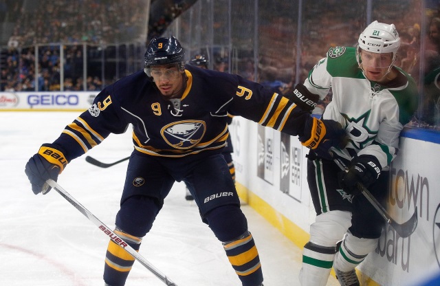 Evander Kane of the Buffalo Sabres and Antoine Roussel of the Dallas Stars