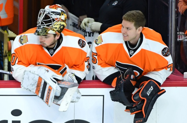 Steve Mason and Michal Neuvirth of the Philadelphia Flyers