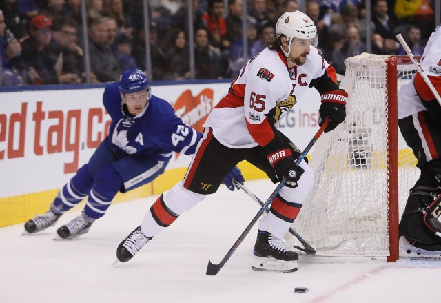 Ottawa Senators defenseman Erik Karlsson and Toronto Maple Leafs forward Tyler Bozak