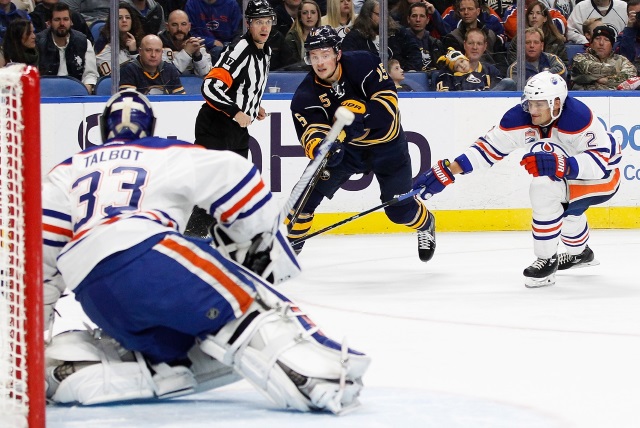 Jack Eichel of the Buffalo Sabres and Cam Talbot of the Edmonton Oilers