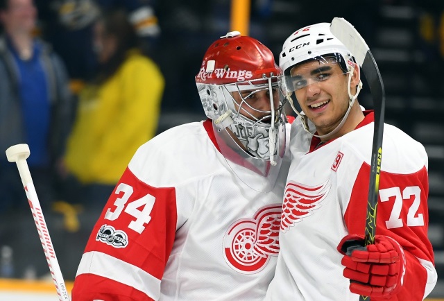Detroit Red Wings Andreas Athanasious and Petr Mrazek