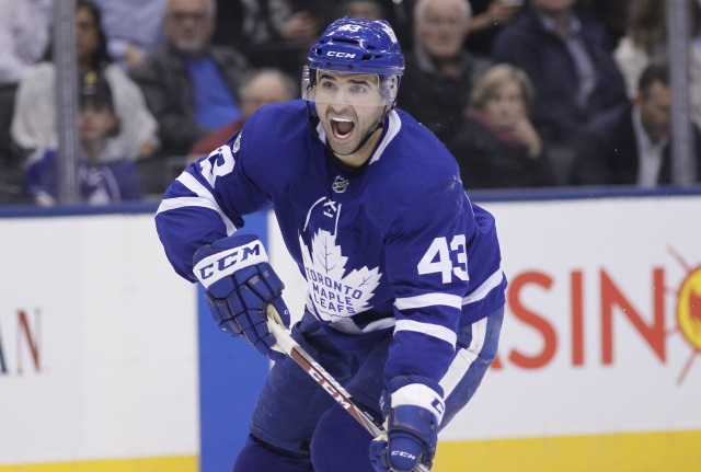 Toronto Maple Leafs center Nazem Kadri left last night's game early after taking an elbow to the head.