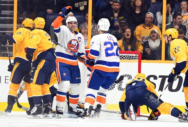 New York Islanders John Tavares scoring on the Nashville Predators