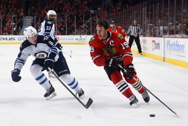 Jonathan Toews out with an upper-body injury. Jacob Trouba progressing from his concussion.