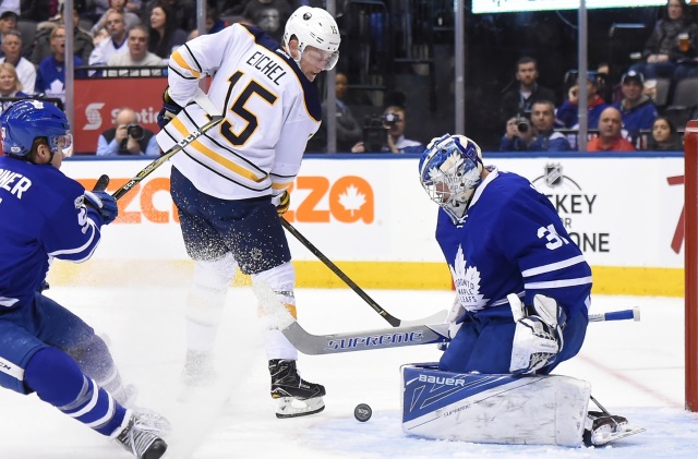 Frederik Andersen left last nights game with an upper-body injury. Jack Eichel won't go tonight, but is getting close.