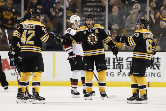 No timetable on Patrice Bergeron's return. David Backes out at least a couple games.