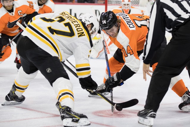 Patrice Bergeron misses Game 4 with an upper-body injury. Sean Couturier is hopeful for Game 5.