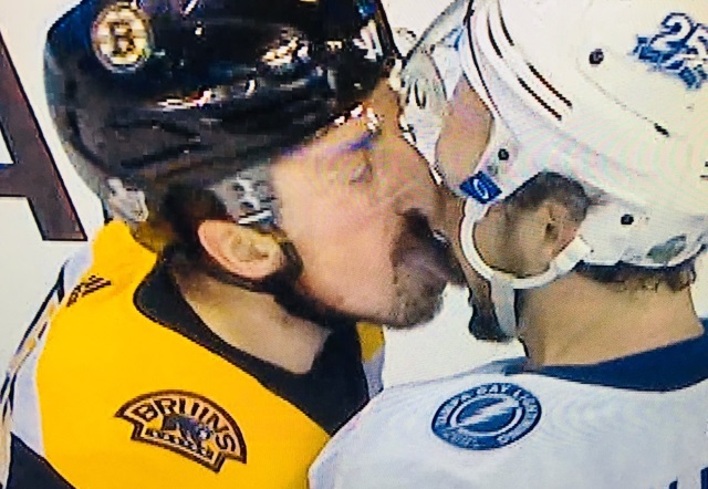 Brad Marchand licks Ryan Callahan.