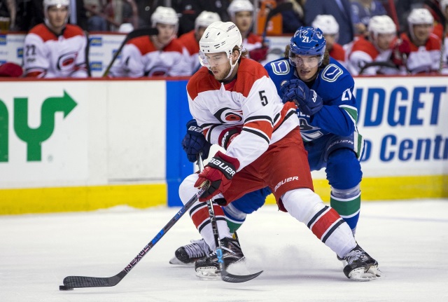 The Vancouver Canucks are interested in Carolina Hurricanes restricted free agent defenseman Noah Hanifin.