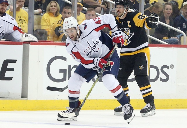 Washington Capitals Tom Wilson drawing the ire of the Pittsburgh Penguins again after a high hit on Zach Auston-Reese.
