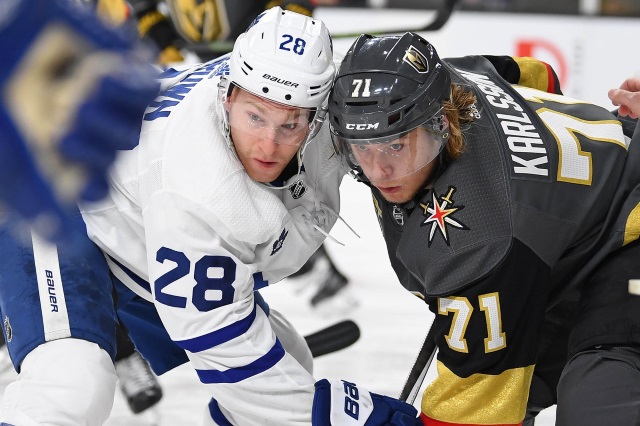 William Karlson of the Vegas Golden Knights and Conner Brown of the Toronto Maple Leafs