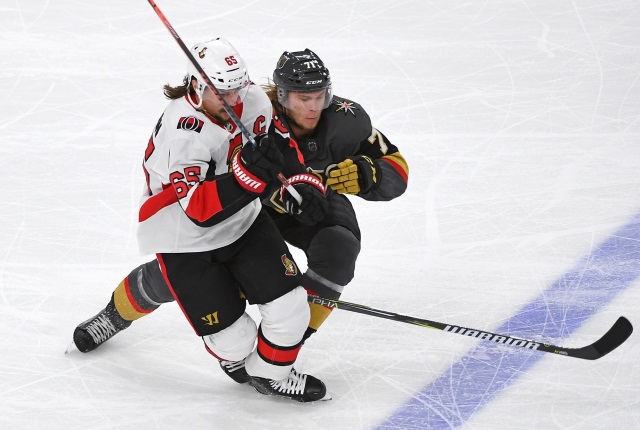 Ottawa Senators defenseman Erik Karlsson and Vegas Golden Knights forward William Karlsson