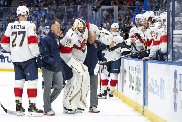 Roberto Luongo leaves last night's game with a lower-body injury