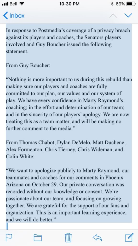 Statements from the Ottawa Senators, Guy Boucher, and the players