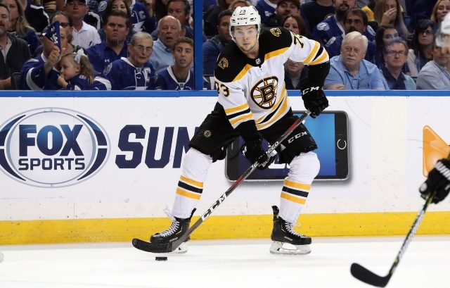 Boston Bruins defenseman Charlie McAvoy skating