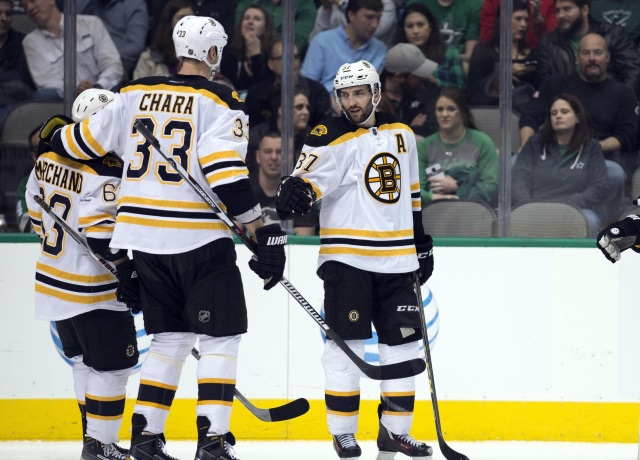 Injury updates to Boston Bruins Patrice Bergeron and Zdeno Chara.