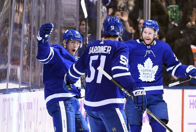 Jake Gardiner out with back spasms and Andreas Johnsson suffers a concussion.