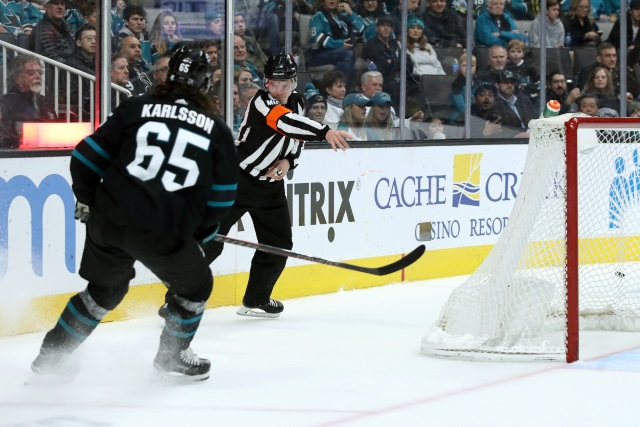San Jose Sharks defenseman Erik Karlsson misses last night's game.