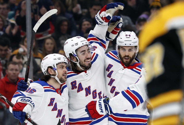 The New York Rangers dress Mats Zuccarello, Kevin Hayes and Adam McQuaid. McQuaid pulled for precautionary reasons