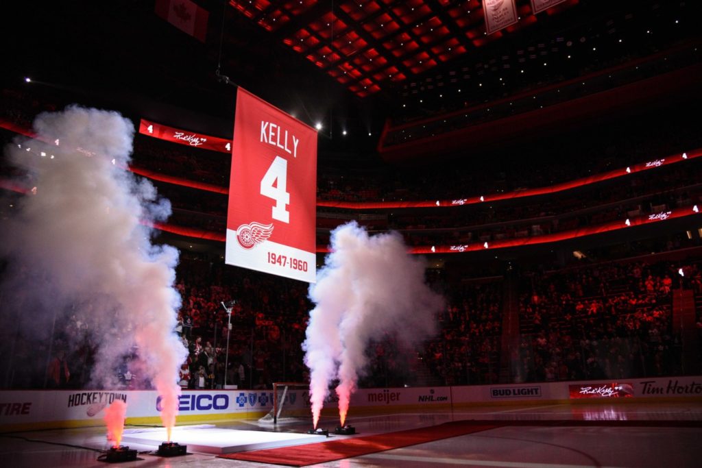 The Detroit Red Wings retire Red Kelly's No. 4